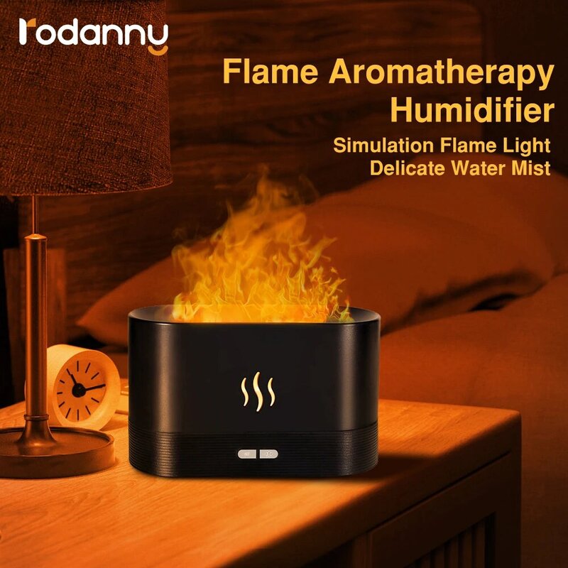 Rodany – lampe de nuit imitation flamme avec réservoir d'eau de 250ML, humidificateur d'air, diffuseur d'huile essentielle, pour la maison et le bureau