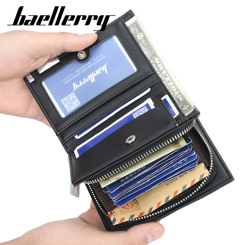 Baellerry 2022กระเป๋าสตางค์ชายสั้นแฟชั่นการ์ดออร์แกนขนาดใหญ่ความจุซิปกระเป๋าสตางค์ผู้ชายหนัง PU ก...