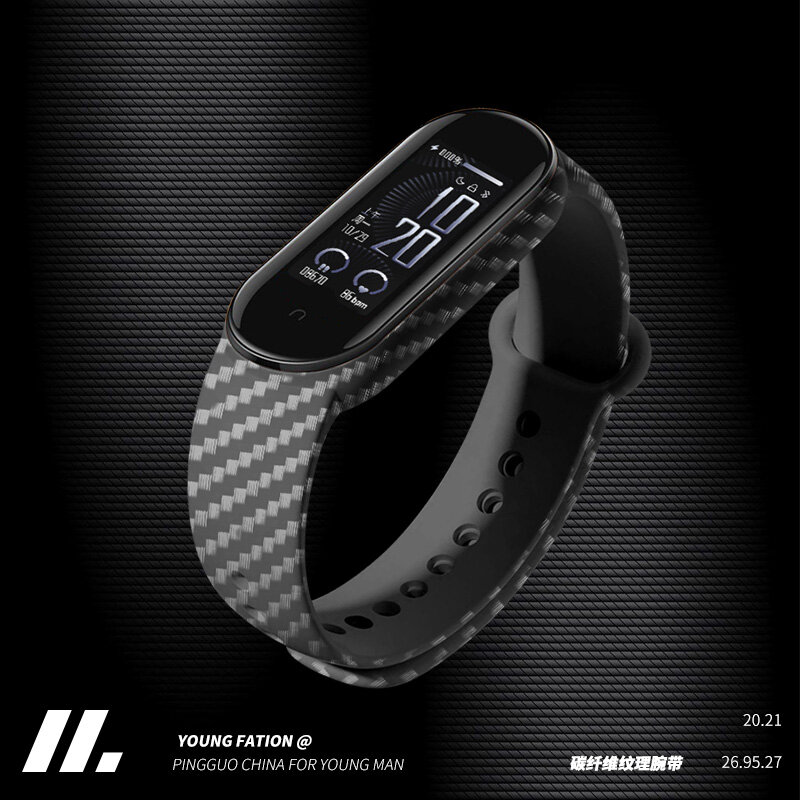 Carbon fiber Strap for Xiaomi Mi Band 6 5 4 bracelet Sport silicone watch wristband Miband band6 band4 for Xiaomi mi band 3 4 5