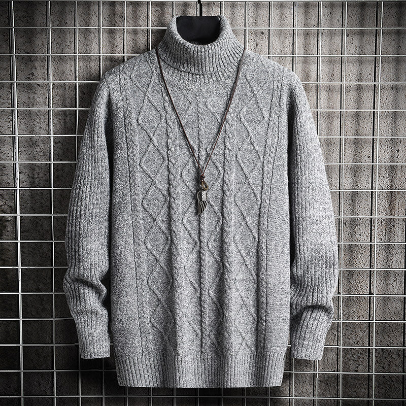 Осенне-зимний свитер с высоким воротником, мужской однотонный вязаный тонкий модный Повседневный свитер в Корейском стиле, Мужское пальто ...