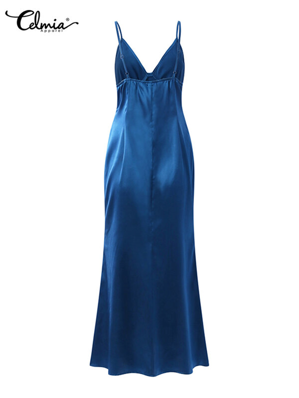 Элегантное женское длинное платье Celmia для сна, плиссированные Соблазнительные облегающие ночные рубашки с V-образным вырезом, атласное мод...
