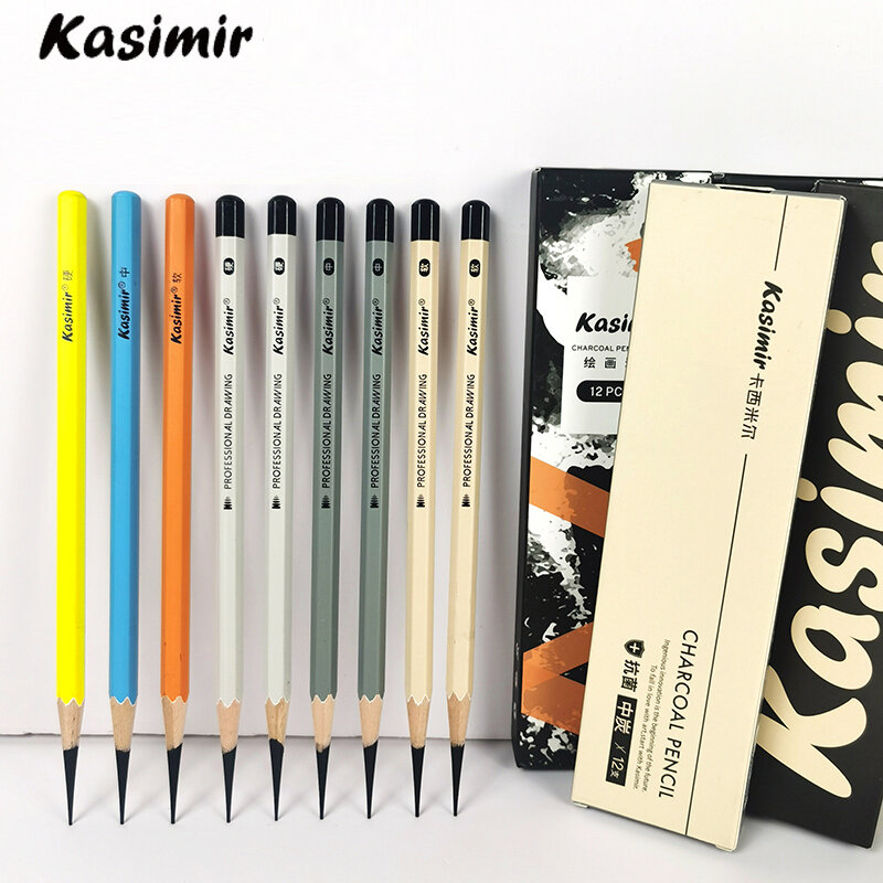 KASIMIR-Juego de lápices profesionales de carbón para dibujo, suministros de Arte de dibujo, Manga, suave, medio duro