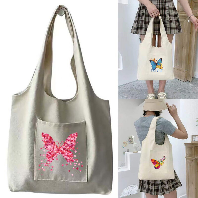 Shopping Bag Lady Pocket Butterfly Print borse da viaggio portatili lavabili con protezione ambientale da viaggio di grande capacità