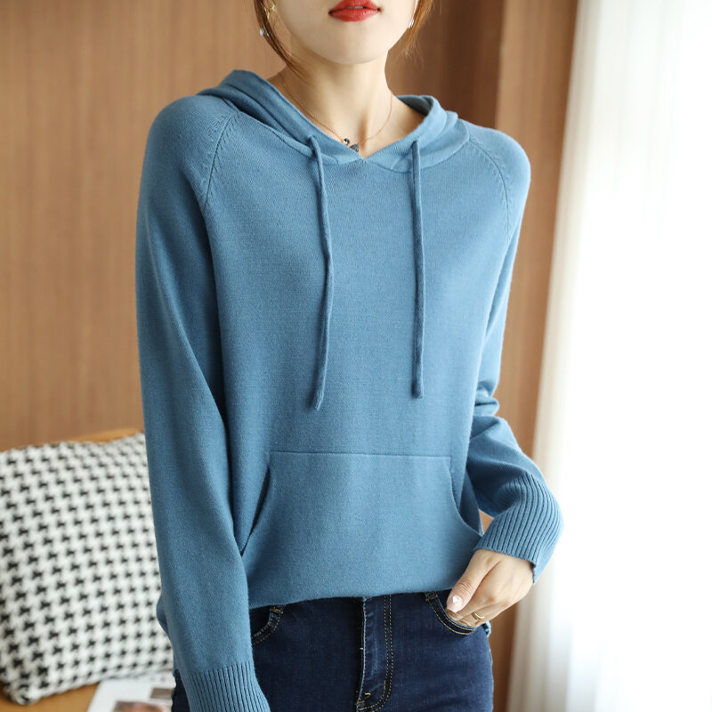 Hooded Long-Sleeved Knitted Sweater Loose Casual Coat Sweater Short Hoodie Spring and Autumn New Style