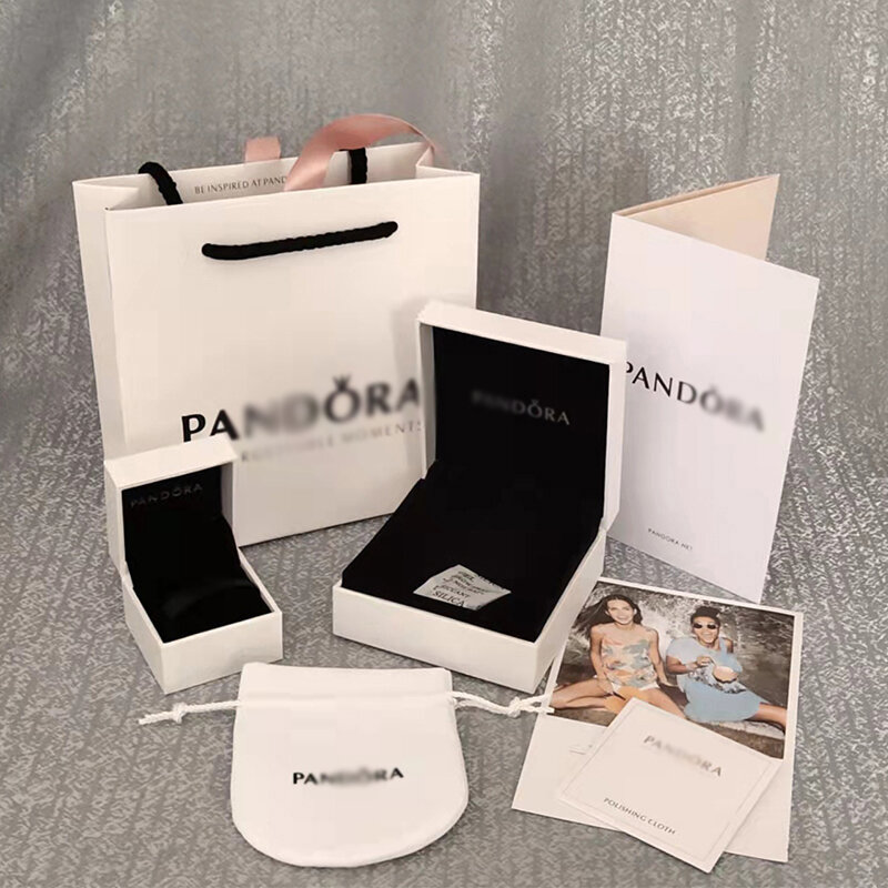 Fit Originele Logo Pandora Charms Armband Box Vrouwen Fijne Kasjmier Tas Ring Bangle Box Set Groothandel Diy Kralen Voor Sieraden maken