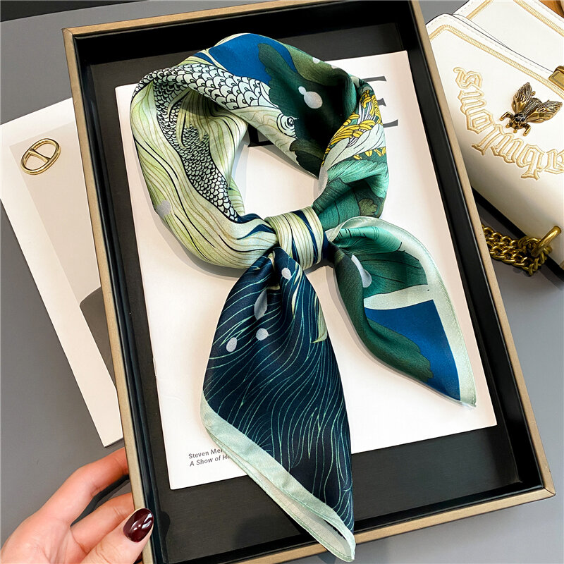 Design Print 100% Echte Seide Schal Frauen Luxus Stirnband Square Neck Krawatte Damen Haar Band Hijab Bandana Schal Foulard