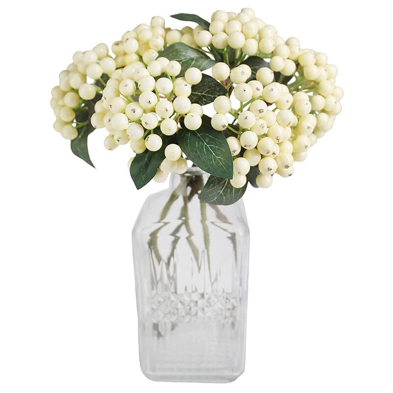 結婚式のパーティーのための6個の人工白いホリーベリーステムのリアルな花束、家のためのベリーの装飾の偽のベリー