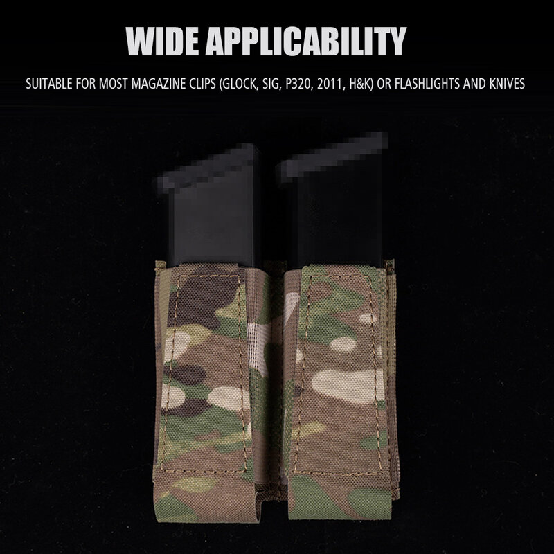 Tactical Pistol Magazine Pouch for Glock SIG P320 2011 H&K Hunting Airsoft Double Mag Outdoor Flashlight Knife Tool Bag