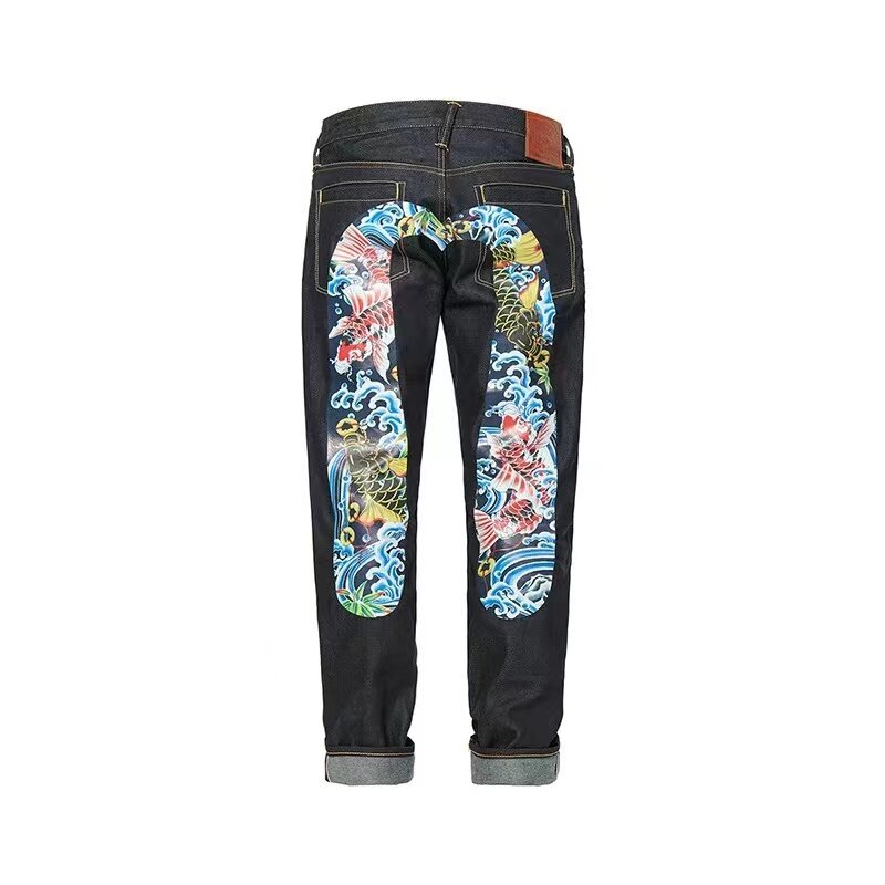 2022 New M Print pattern Japan Style New Men's Small Seagull Print Jeans High Quality Jeans Hip Hop Long Straight Jeans