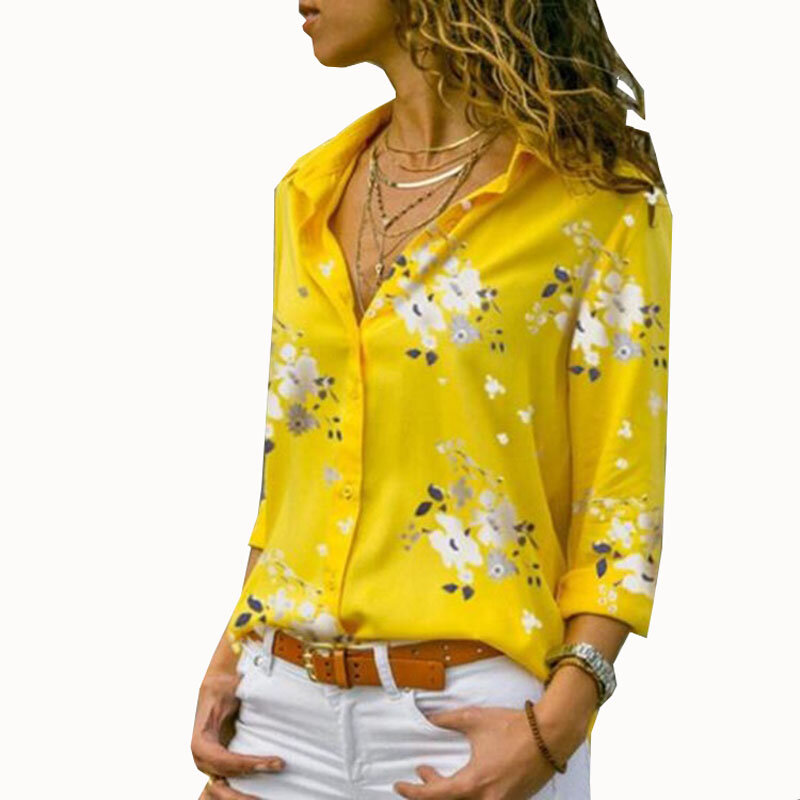 ผู้หญิงเสื้อ2021ฤดูใบไม้ผลิฤดูร้อนเสื้อแขนยาวพิมพ์เสื้อชีฟองหญิงปุ่มเสื้อ Plus ขนาด S-5XL Lapel blusa