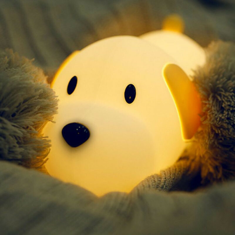 Silicone Dog LED Night Light Touch Sensor 2 Colors Dimmable Timer USB Rechargeable Bedside Puppy Lamp for Children Baby Toy Gift