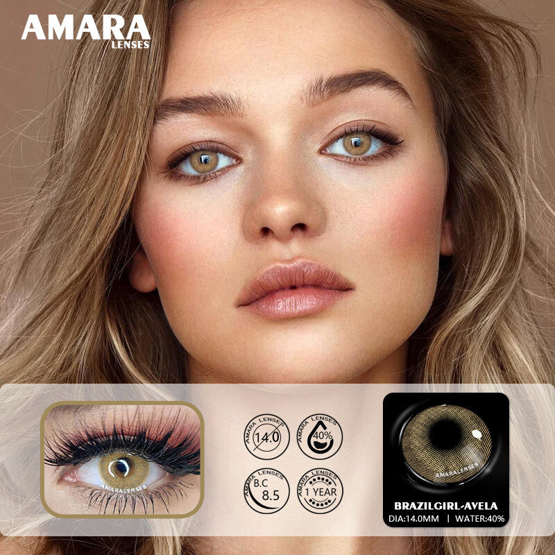 AMARA 2Pcs Lensa Kontak Warna Natural untuk Mata SIAM Lensa Kontak Kosmetik Lensa Warna Biru dengan Casing Kontak Lensa Hijau