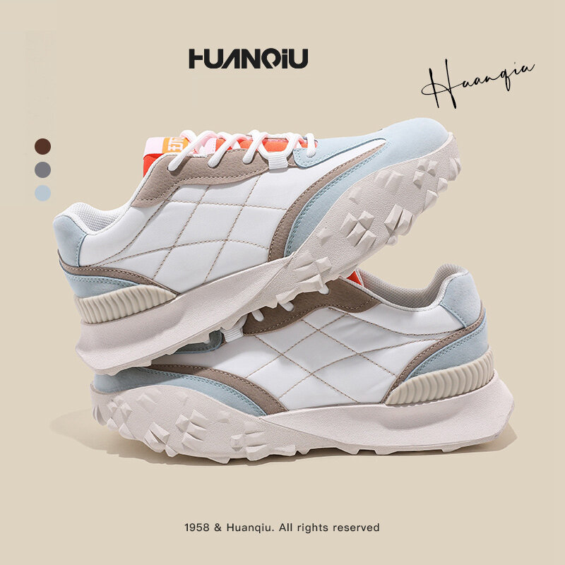 HUANQIU รองเท้าผ้าใบวาฟเฟิล Forrest Gump ในฤดูใบไม้ผลิและฤดูร้อน2022ใหม่ผู้หญิง Retro สี Patchwork กีฬาสบายๆรองเท้า