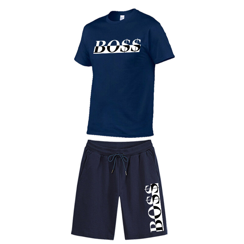 Kaos Lengan Pendek Pria Musim Panas + Setelan Celana Pendek Pria Pola Klasik Pakaian Olahraga Pria Tren 2022 Santai Baru Pakaian Olahraga Pria