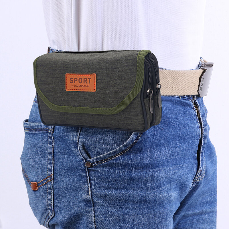 ผู้ชายเอว Fanny Pack กระเป๋า Double-Layer เอว Zipper Fanny Pack วิ่งกลางแจ้งกีฬากระเป๋าโทรศัพท์มือถือเข็มขัดกระเป๋า