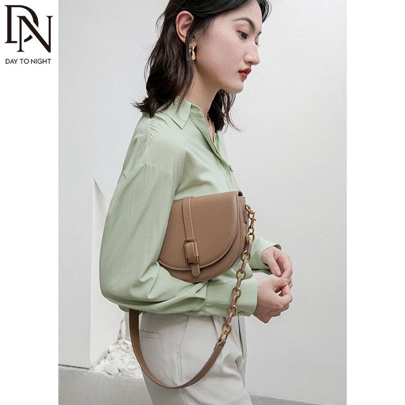 DN Shoulder Saddle Bags Women's Crossbody Handbags 2021 New Vintage Purse for Ladies Minimalist Brand Designer Leather Fashion