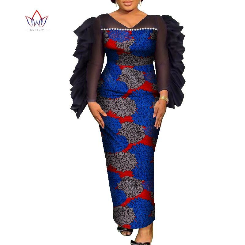 Vestidos largos de lápiz africano personalizados para mujer, vestido de fiesta largo hasta el tobillo, con decoración de perlas WY8547, 2022