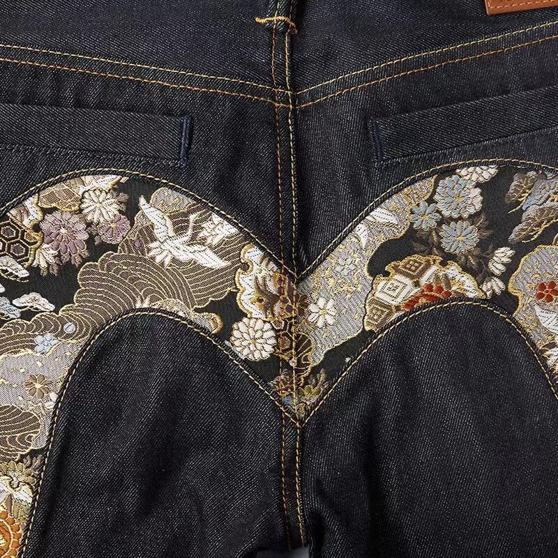 Pantalones vaqueros largos y grandes para hombre, Jeans de pierna recta, estilo japonés con bordado de flores Retro Y2k, 2022