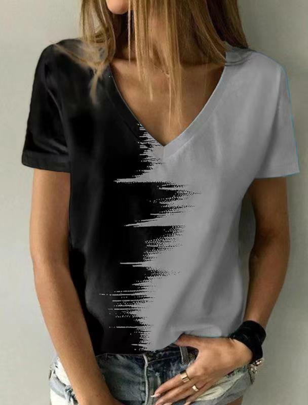 Camiseta con estampado 3D para mujer, ropa informal holgada con cuello en V, básica, jersey de verano, novedad de 2022