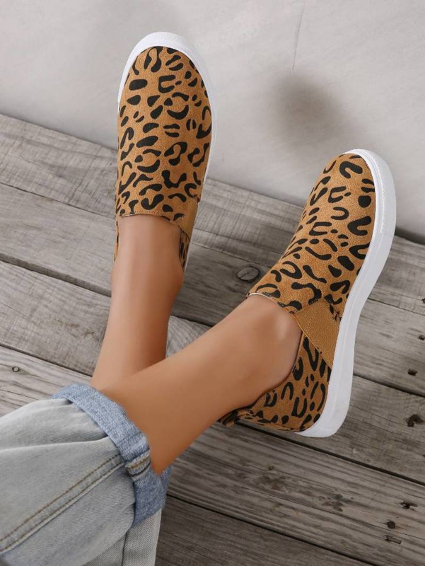 Zapatillas de deporte con banda elástica para mujer, zapatos de plataforma de talla grande y baja, con aumento interno de leopardo, 2021