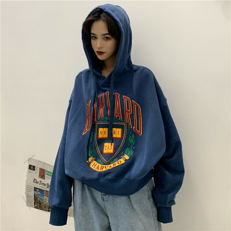 Y2K letter badge printed Sweatshirt drawstring Hoodie American street Hoodie Top 2002 autumn youth fashion sportswear women