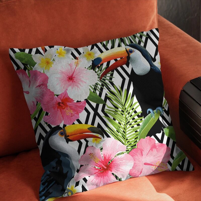 Funda de cojín de Cactus Monstera, cubierta de almohada de hoja Tropical, flor abstracta, decorativa, para sofá