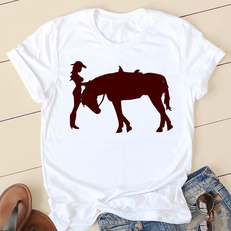 Moda damska koń malowany akwarelą 90s trend na co dzień odzież damska lato z krótkim rękawem graficzny top T-shirt z nadrukiem