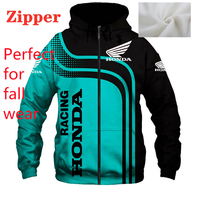 Novo logotipo da motocicleta honda wing hoodie 3d impressão digital casual moletom zip com capuz harajuku alta qualidade jaquetas de corrida