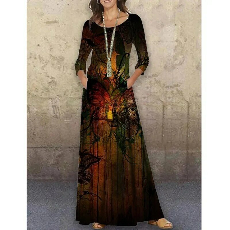 2022 NEW Women Spring Autumn 3D Ruffles  Maxi Dress Sexy Full Long Sleeve Boho Party Elegant Dresses