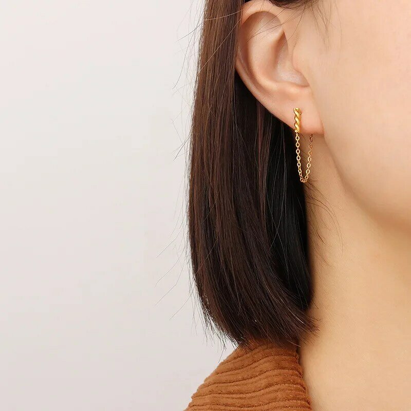 Boucles d'oreilles à chaîne torsadée en acier inoxydable 18K pour femmes, bijoux étanches, nouvel arrivage