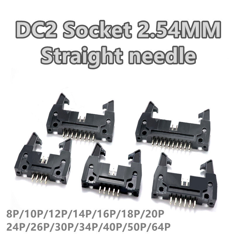 10pcs/lot DC2 2.54MM Pitch Ejector Header Connector Male Socket Straight Pin 8P 10P 14P 16P 20P 26P~64P 180 Degree Straight Need