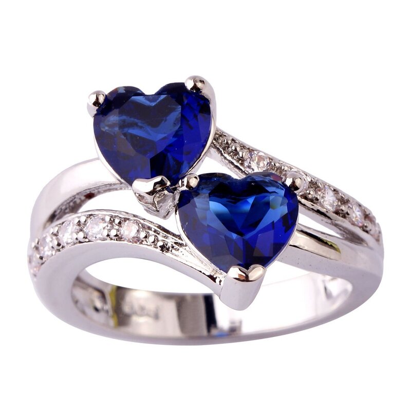 JK stylowe kobiece pierścionki posrebrzane podwójne w kształcie serca cyrkonie obrączka dla kobiet dziewczynki fajny prezent na urodziny