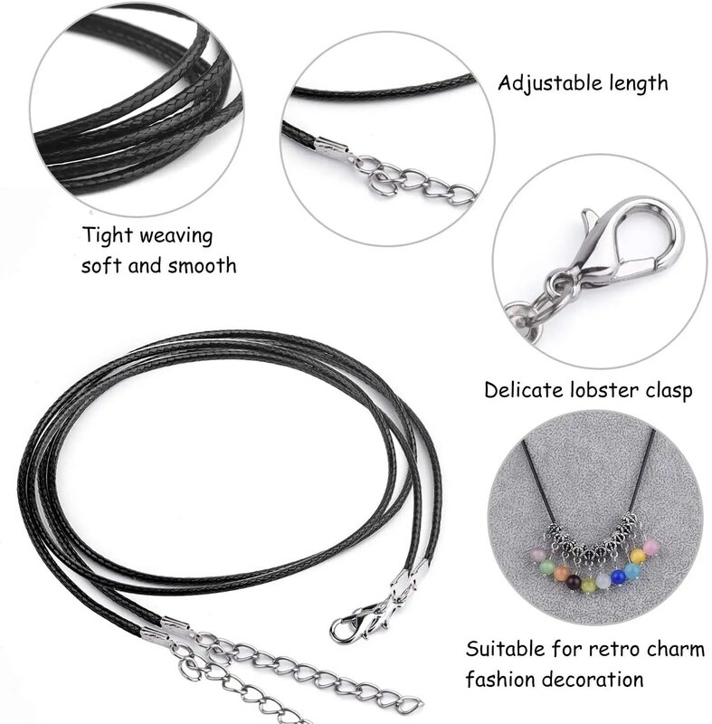 ปรับสีดำ Braid แว็กซ์จำนวนมาก DIY จี้สร้อยคอเครื่องประดับทำด้วยมือเชือกหนังกุ้งก้ามกราม String Charms Chain