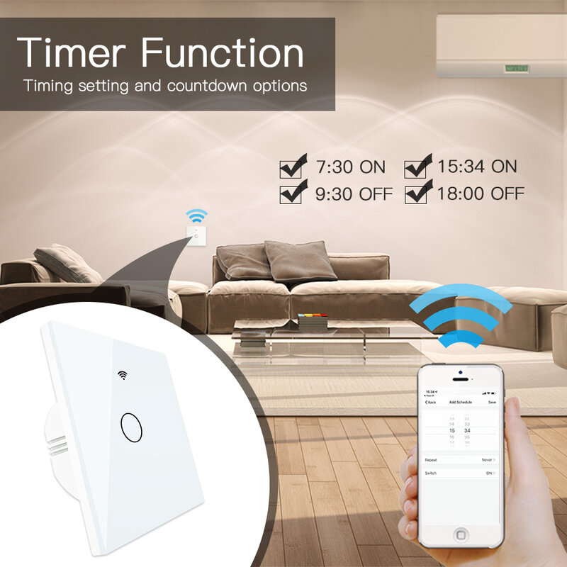 Sensor de toque inteligente de parede rf433 wi-fi, transmissor painel de parede, controle remoto sem fio, funciona com alexa, google home