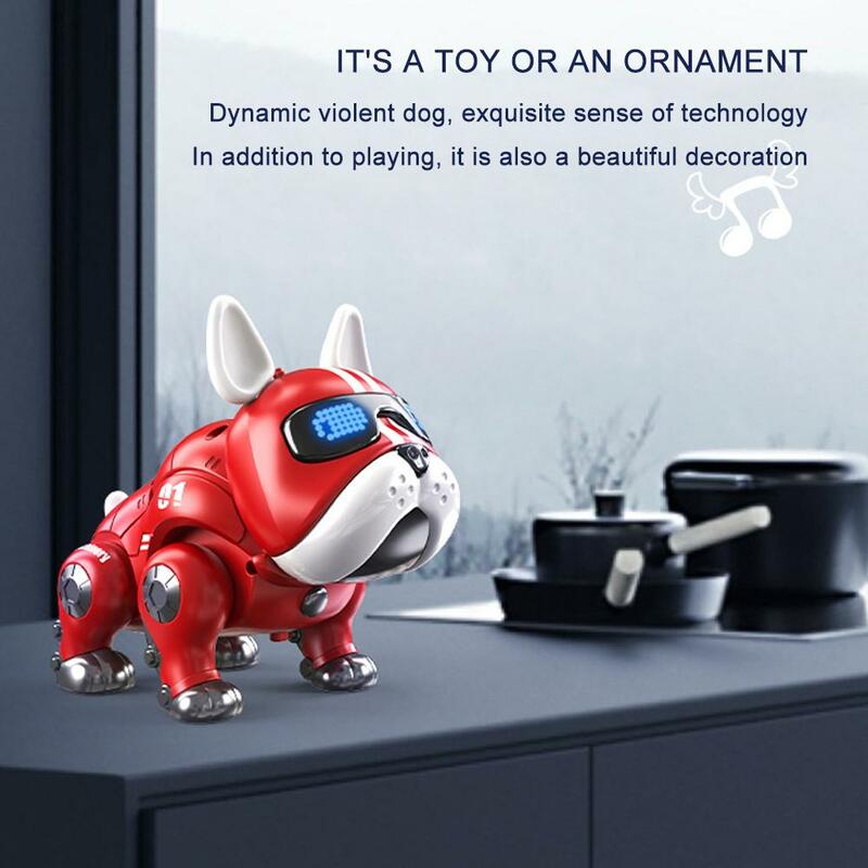 LMC Robot Bulldog musik dansa, anjing interaktif cerdas dengan lampu mainan untuk anak-anak pendidikan dini mainan bayi anak laki-laki perempuan Pengiriman Cepat Diterima