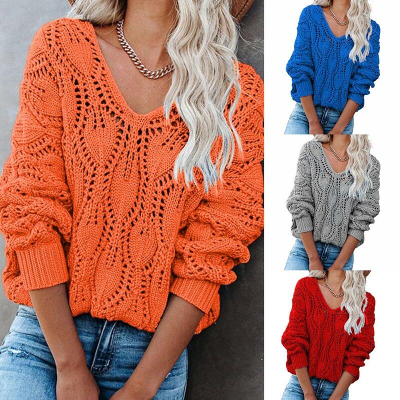 Popular Sweaters 4 Sizes Plush Pullover Thick Soft Casual Solid V-Neck Sweater