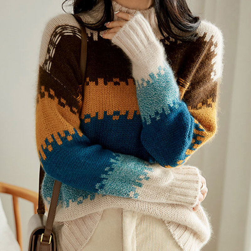 Suéter de Cuello medio alto para mujer, suéter holgado y versátil a la moda, color a juego, otoño e invierno, 2022