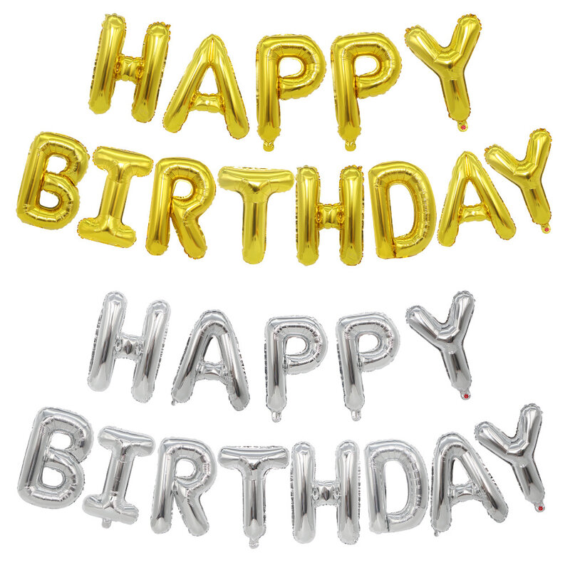 생일 축하 장식 풍선 로즈 골드 실버 글자 알루미늄 호일 풍선 어린이 성인 생일 장식 파티 용품, 13 피스