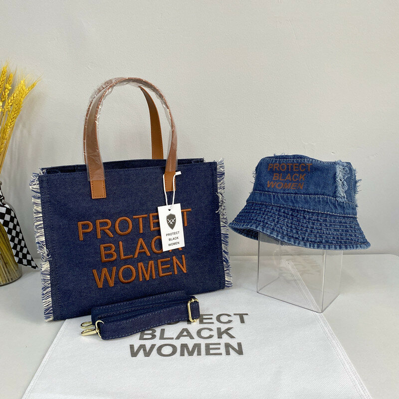 Sacolas jeans para mulheres, bolsas de ombro elegantes, de alta capacidade, pretas, bolsas elegantes para senhoras