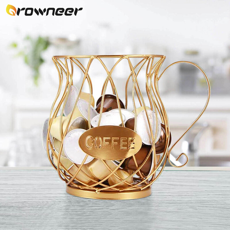 Large Capacity Multifunction Hollow Coffee Capsule Basket Anti-Rust   Creative Iron Wire Electroplating Gold Spray Storage Cup