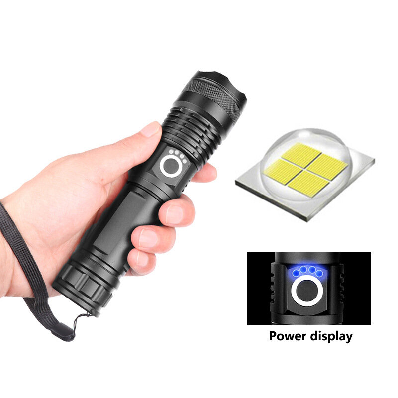 Lampe de poche LED Ultra haute puissance XHP50, torche étanche Zoomable, 5 Modes d'éclairage, lampe de poche tactique pour Camping