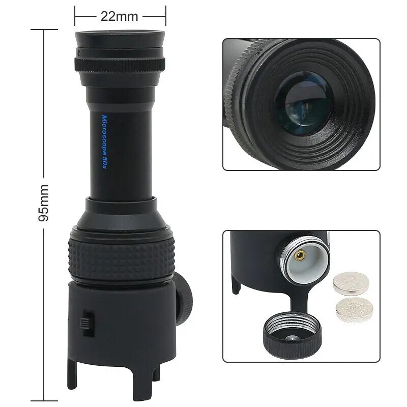 Microscopio tascabile lente d'ingrandimento illuminata 50X lente d'ingrandimento a LED per identificazione della valutazione dei gioielli in giada