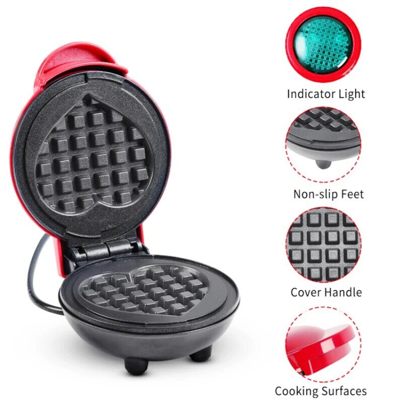 Máquina de waffle elétrica máquina de café da manhã em casa portátil máquina waffle café da manhã amor em forma de coração máquina de waffle cozinhar aparelho