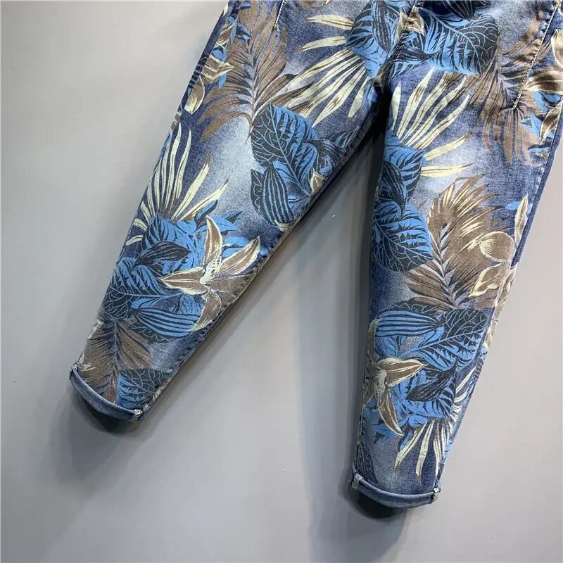 Flor impressão baggy jeans femme 2022 primavera outono vintage harem calças jeans feminino tornozelo-comprimento lazer calças de brim streetwear