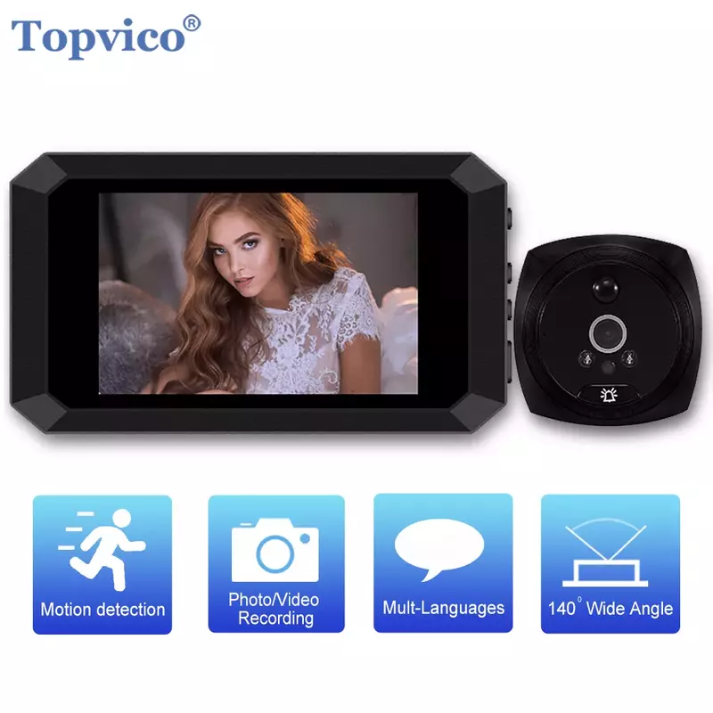 Topvico Video Doorbell Camera Digital Peephole Door Viewer Motion Detection 4.1" Monitor Ring Video-eye Security Auto Recor