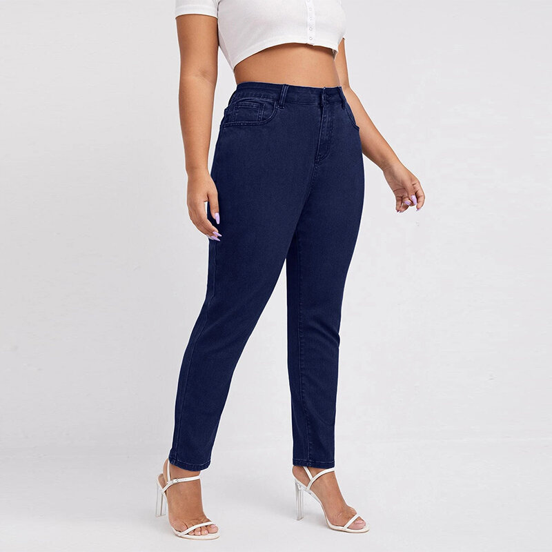 Женские эластичные джинсы LEIJIJEANS, черные джинсы с высокой талией, модель 2022 размера плюс, 8XL
