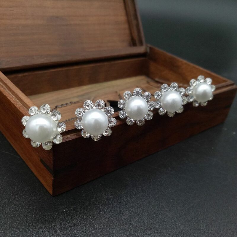 花嫁のための真珠の形をしたヘアピン,ラインストーンとフラワークリップ付きのヘアピン