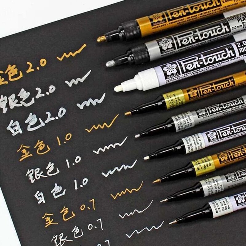 Перманентные металлические маркеры, золотые, серебряные, белые, 0,7/1,0/2,0 мм, художественные ручки с крючком для рисования скетчей для студент...