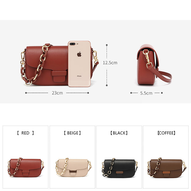 Lady Casual Split Leather Luxury Shoulder Bag For Women Handbags 2023 New Brand Designer Acrylic Chains Girls Commute Tote Purse