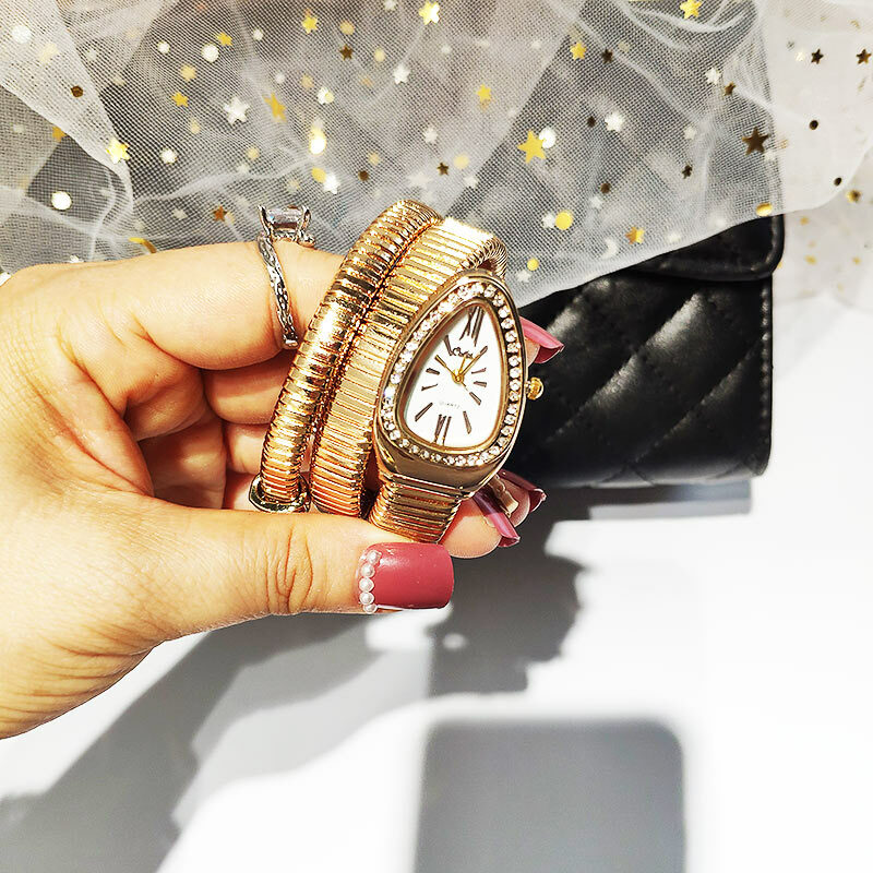 Relógios femininos em forma de cobra com strass, pulseira única, marca de luxo, relógio diamante para senhoras, moda